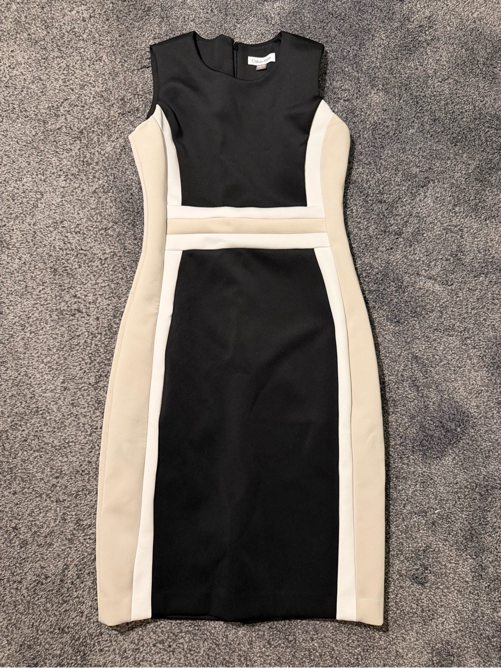 Calvin Klein Black, Cream and White Colorblock Midi Sheath Dress